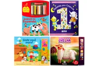 Kit com 4 livros para crianças de 1 ano:  histórias, massinha, texturas, sons e peças para encaixar