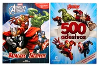 Kit de livros infantis Marvel - Miniaturas: Avengers - Batalhas Incríveis + Avengers 500 Adesivos. Crianças 3+ anos.