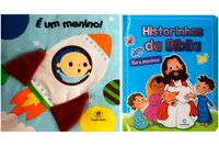 Kit de livros infantis Historinhas da bíblia para meninos + Livro de pano - É um menino- Crianças/bebês  0+ Anos