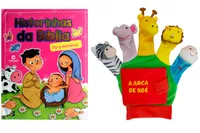 Kit  de livros infantis Historinhas da bíblia para meninas + Luvinha - Arca de Noé Crianças/bebês 0+ anos.