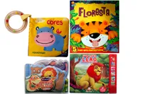 Kit  de livros infantil: hora do banho : animais da selva + Cores + pop ups fantasticos florestas + toque e sinta sonoro