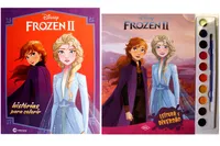 Kit de livros infantis: coleção disney aquarela frozen 2 + Frozen 2 historias para colorir- Crianças 4+ Anos