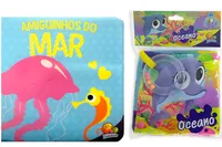 Kit de livros infantis: um livro de banho amiguinhos do mar + um livro de pano oceano - Crianças 3+ Anos