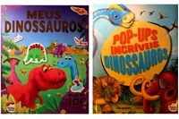 Kit  de livros infantis: cenários com adesivos : Meus Dinossauros + pop up incríveis - Crianças 3+ Anos