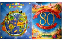 Kit de livros infantil: meu atlas pop up + volta ao mundo em 80 historias- Crianças 6+ Anos