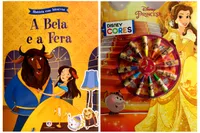 Kit de Livros infantis: Disney cores + Historias com adesivos a bela e a fera-- Crianças 3+ Anos.
