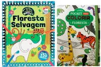 Kit de livros: meu mundo de cores e adesivos : floresta selvagem + Pocket para colorir floresta
