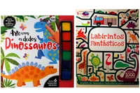 Kit  de livros infantis: arte com os dedos :  dinossauros + labirintos fantásticos - Atividades crianças 3+ Anos