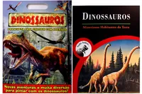 Kit de livros infantis: Dinossauro prancheta para colorir com adesivos +misteriosos habitantes na terra- Crianças 4+ Ano